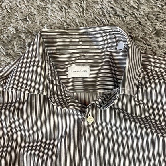 Ermenegildo Zegna Dress Shirt Mens 42 16.5 Striped Button Down Long Sleeve Logo - Picture 3 of 13